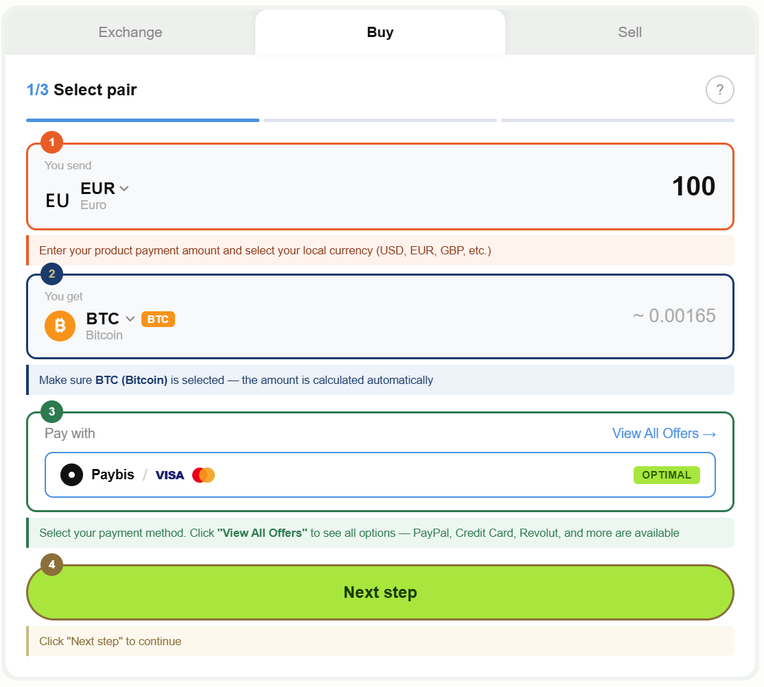 Changelly step 1