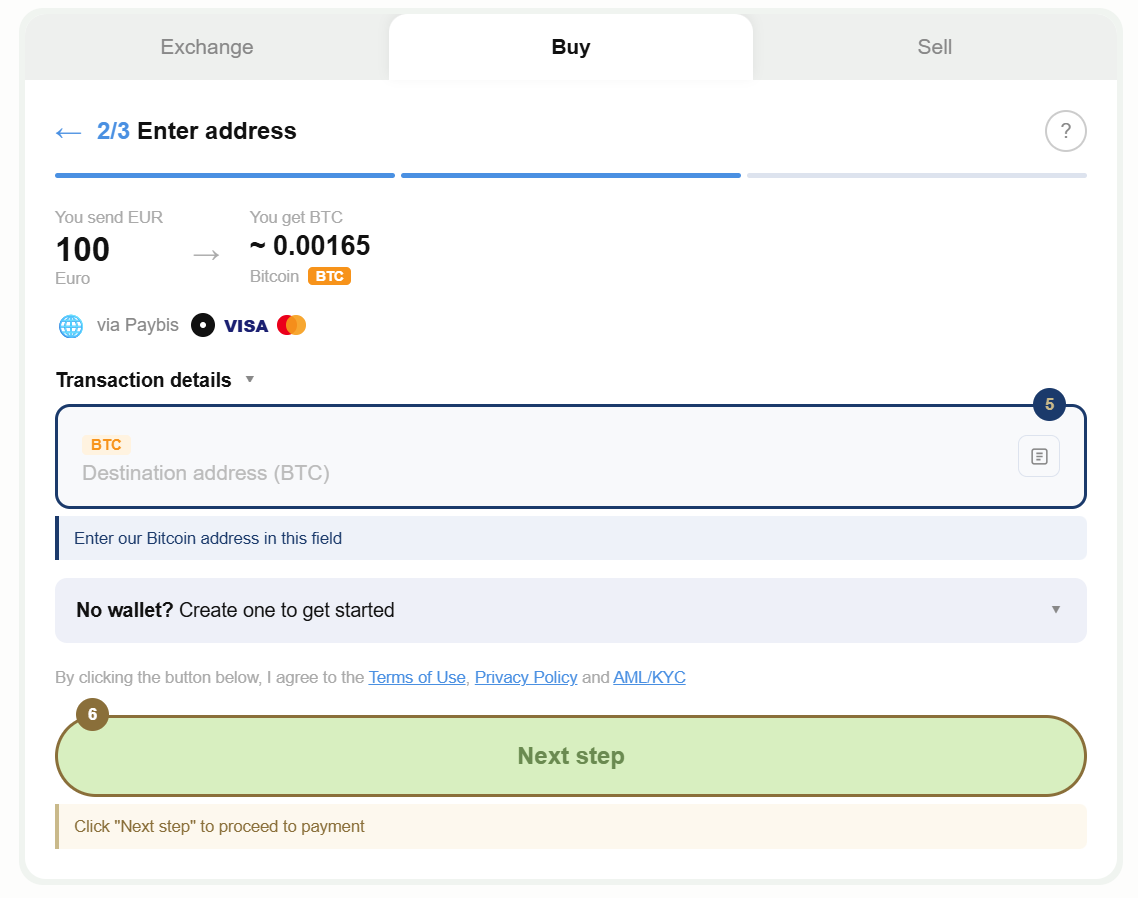 Changelly step 2